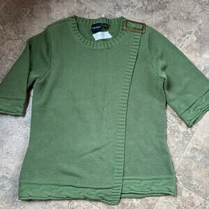 Tribal 3/4 Length Sleeve Crewneck Wrap Sweater Green, women's size M